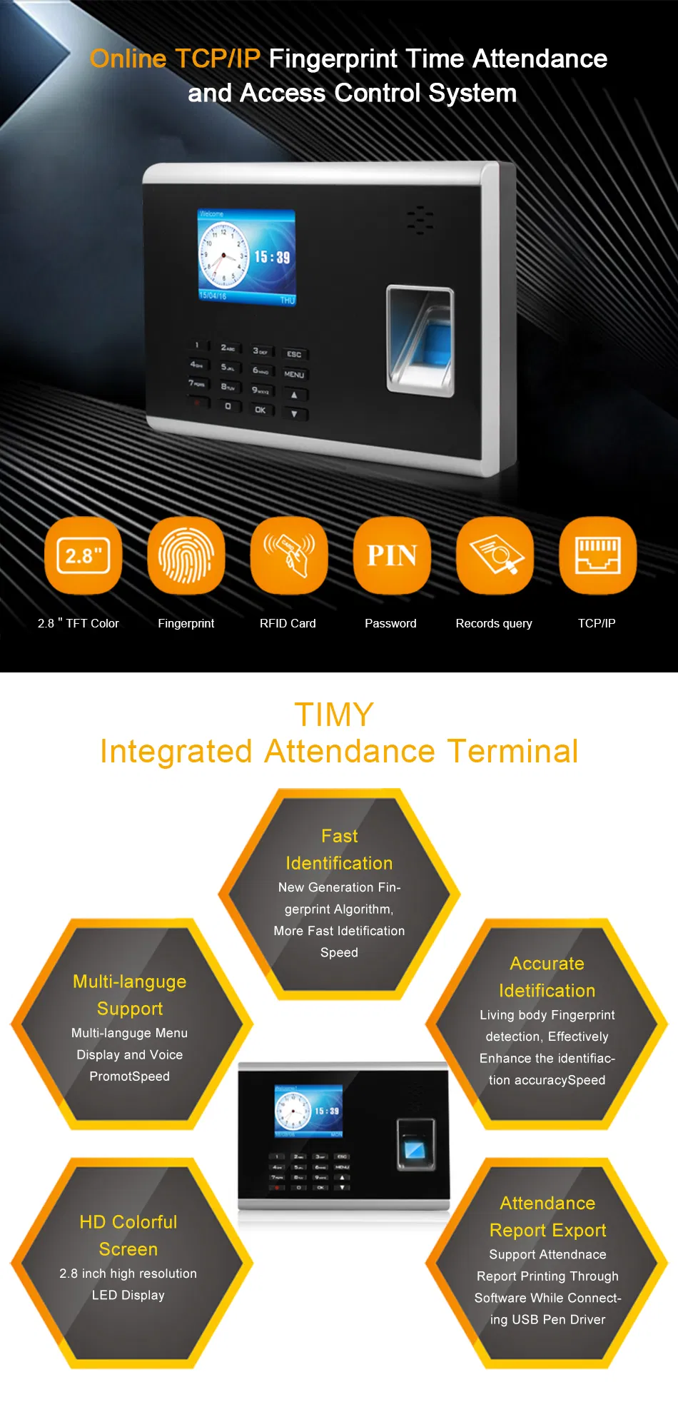 TCP/IP Cloud Software RFID Card Biometric Fingerprint Biometric Time Attendance
