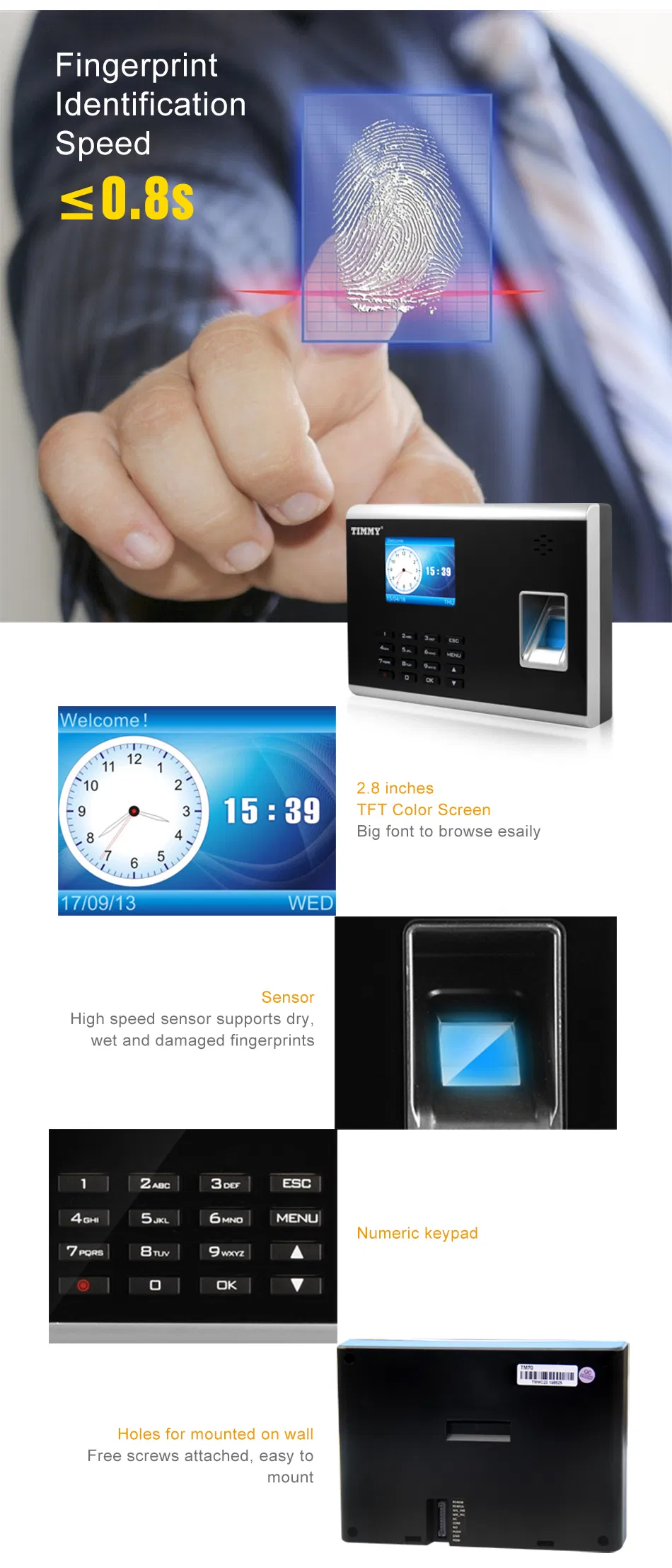 TCP/IP Cloud Software RFID Card Biometric Fingerprint Biometric Time Attendance