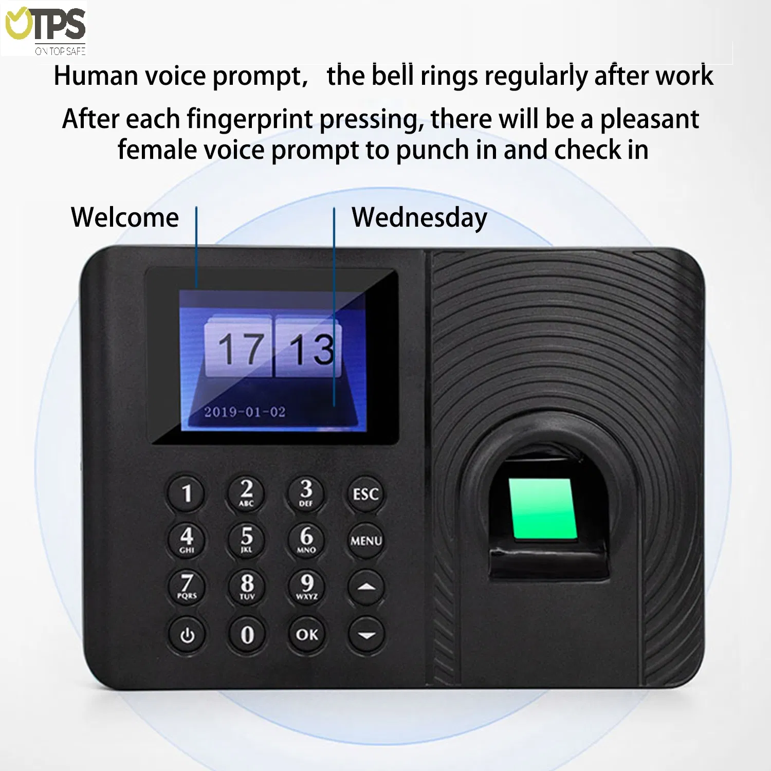 Time Clock Recorder with Embedded Keypad and Fingerprint Sensor for Access Control