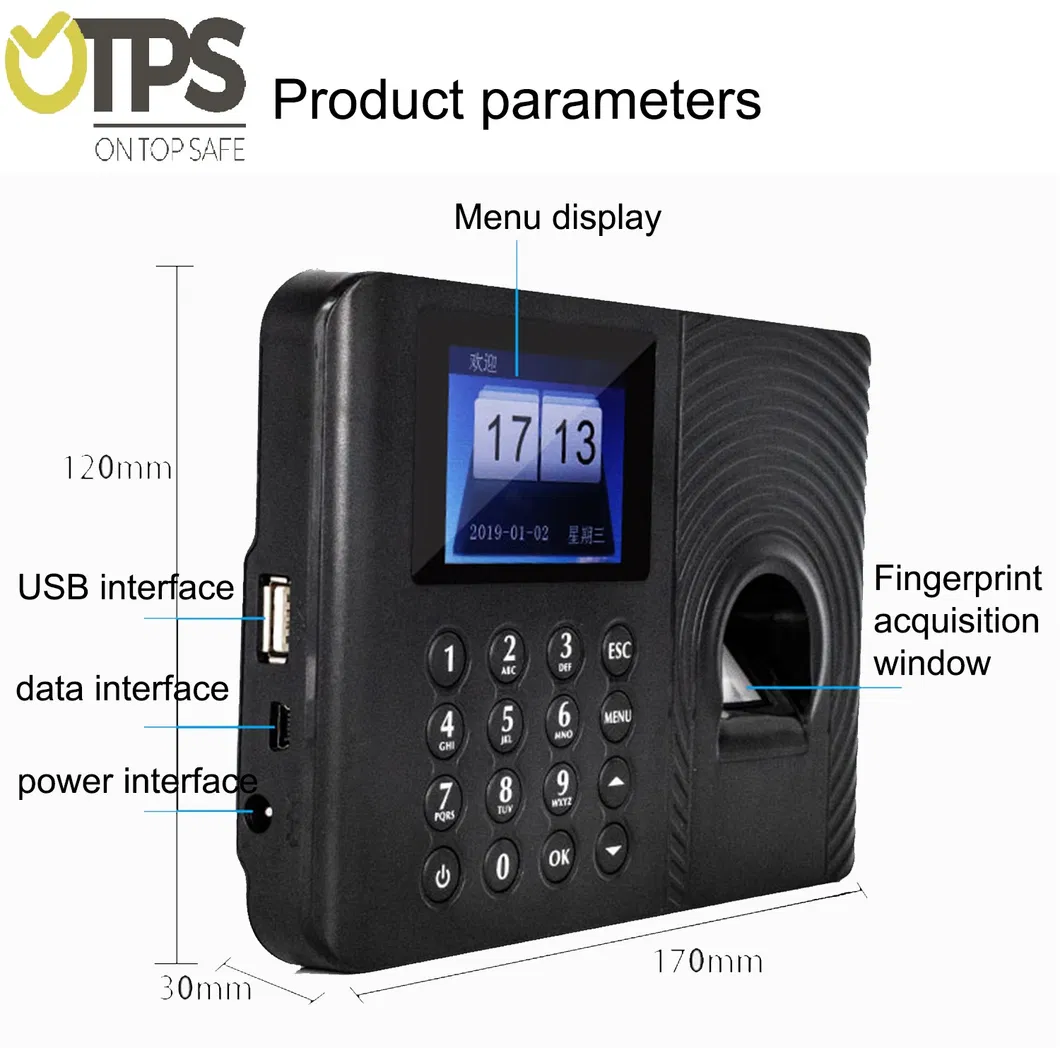 Time Clock Recorder with Embedded Keypad and Fingerprint Sensor for Access Control