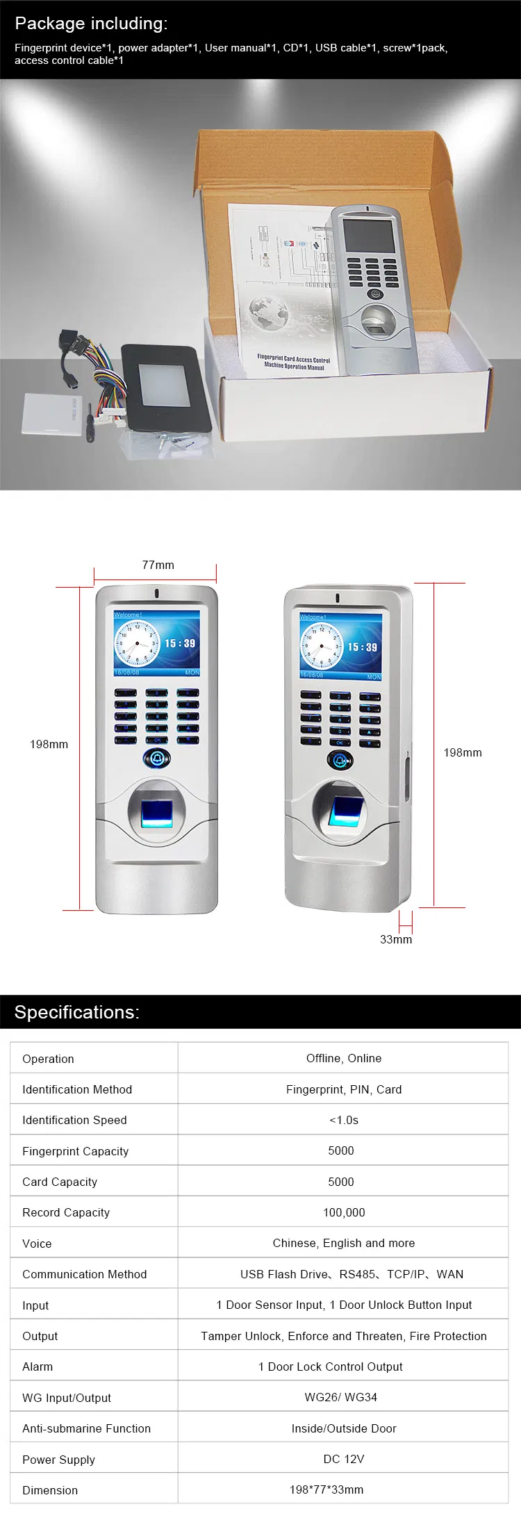 Timmy Biometric Thumb Scanner Machine Waterproof Access Control System