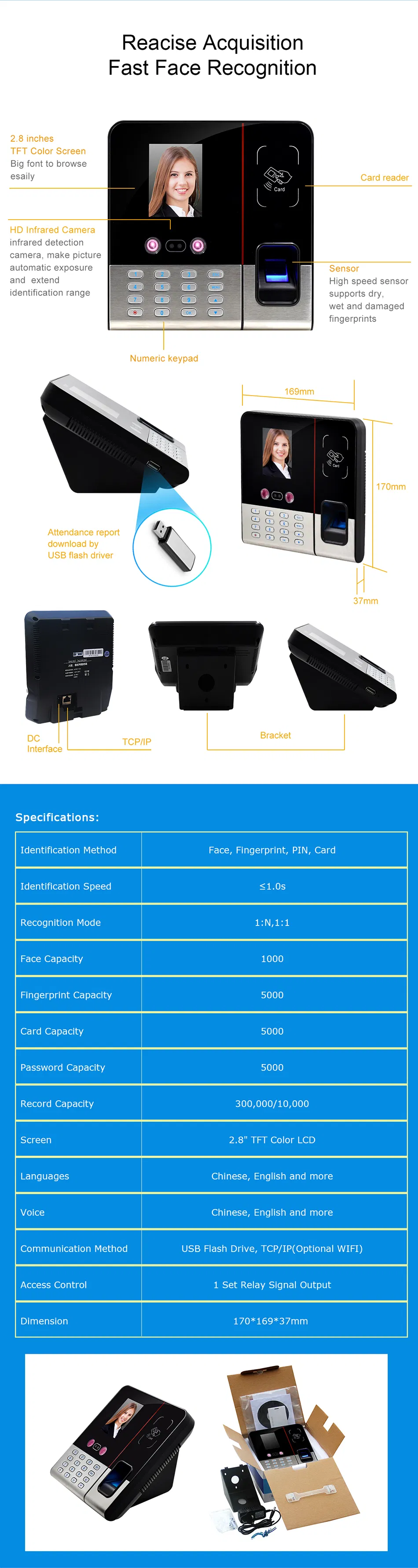 Timmy GSM Sims Card Biometric Fingerprint Facial Recognition Time Attendance