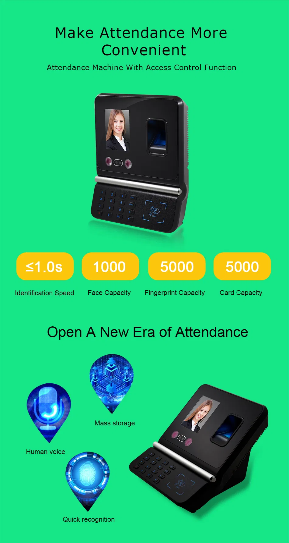 Timmy RFID Fcae Recognition Fingerprint Access Control Time Attendance Machine