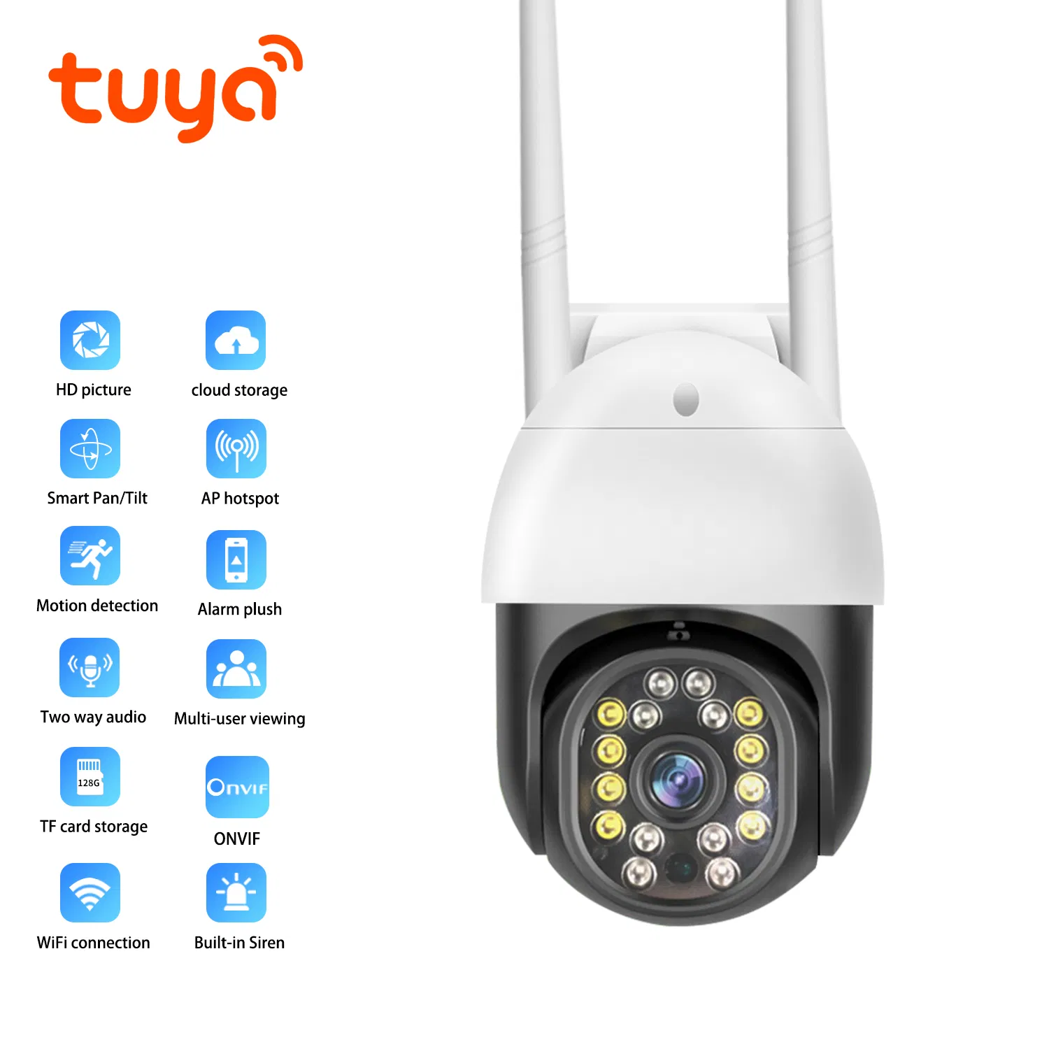 Tuya Smart Life WiFi Camera Wholesale Factory 2.0MP Outdoor IP66 Waterproof Security WiFi Night Vision PTZ Camera