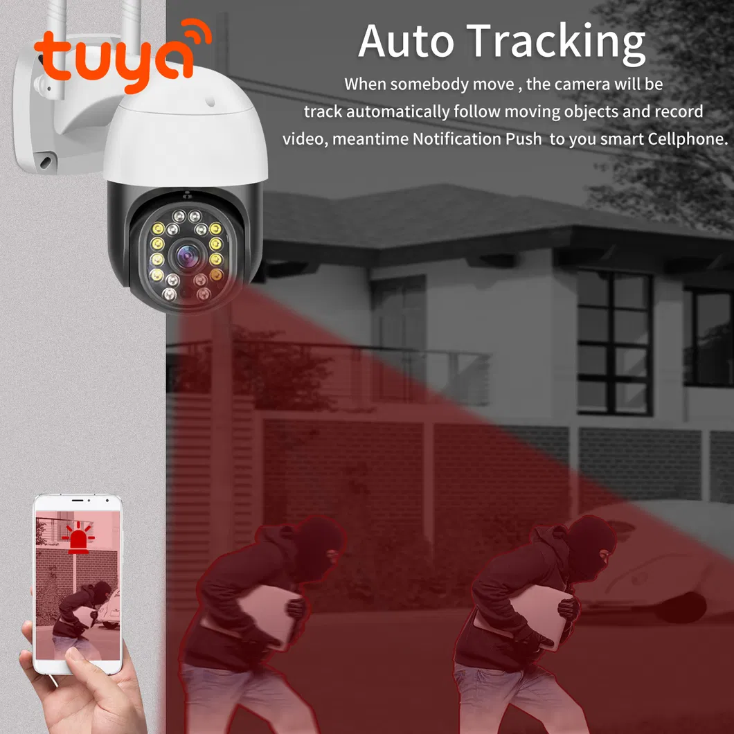 Tuya Smart Life WiFi Camera Wholesale Factory 2.0MP Outdoor IP66 Waterproof Security WiFi Night Vision PTZ Camera