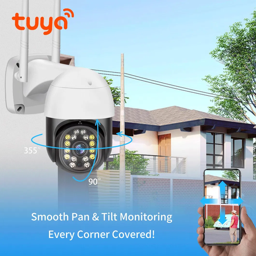 Tuya Smart Life WiFi Camera Wholesale Factory 2.0MP Outdoor IP66 Waterproof Security WiFi Night Vision PTZ Camera