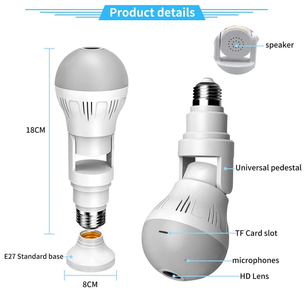 V380 2.4G 360 Degree Panoramic Onvif H. 265 1080P HD WiFi Bulb Camera WiFi Adjustable Bulb Camera