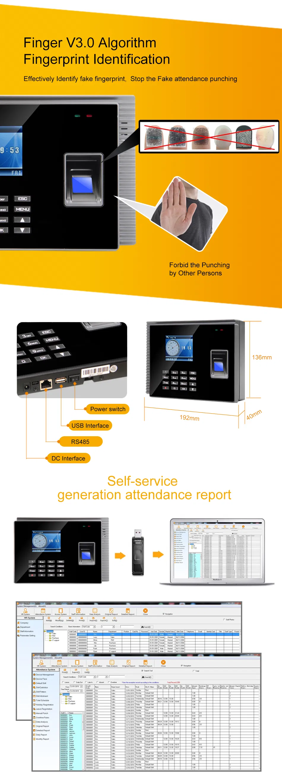 Wholesale Biometric 3G/4G GSM Network Finger Print Reader Time Attendance