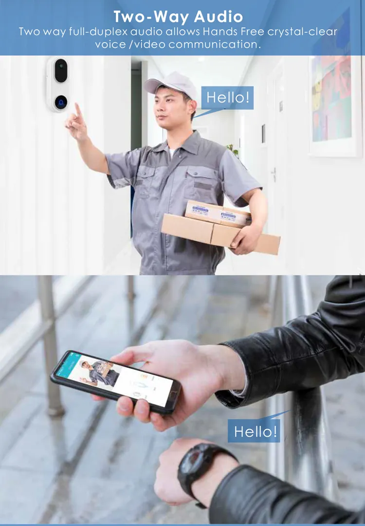 Wireless Smart WiFi Video Doorbell Camera P2p Voice Recording Ring Door Bell Alarm Battery Chime for Apartments