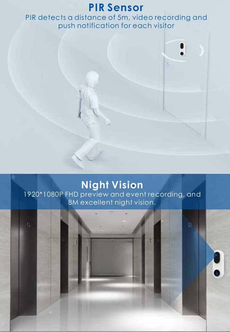 Wireless Smart WiFi Video Doorbell Camera P2p Voice Recording Ring Door Bell Alarm Battery Chime for Apartments