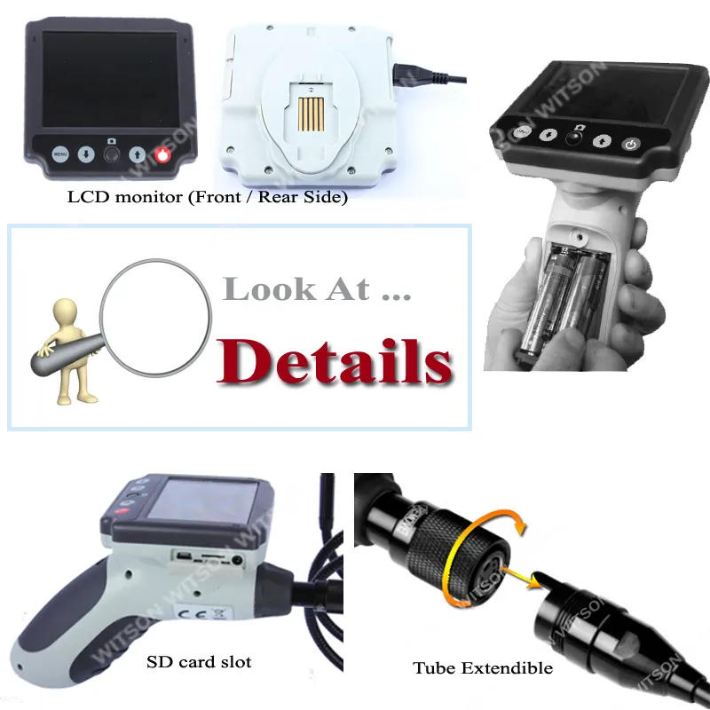 Witson Endoscope Pipe Inspection Camera 3.5′′ Monitor Detachable Waterproof Camera